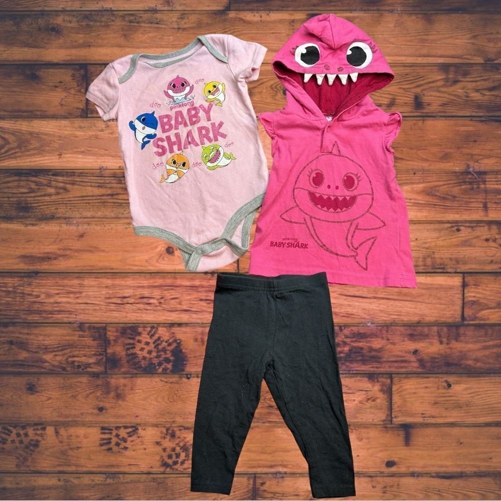 5 for $25🔥Baby‎ Girl 12 Months Baby Shark Pink 3 Piece Outfit Set
